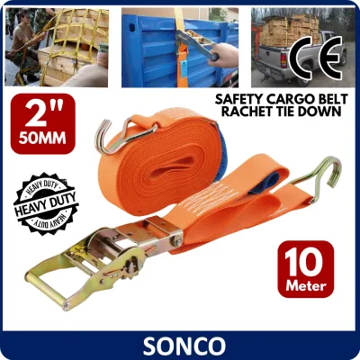 Heavy Duty Safety Ratchet Tie Down With Metal Lock Lorry Truck Belt Cargo Straplashing Belt / Tali Pengikat Canvas Lori HEAVY DUTY RATCHET TIE DOWN ratchet tie down WITH STEEL HOOK TIED TALI LORRY LORRY BELT