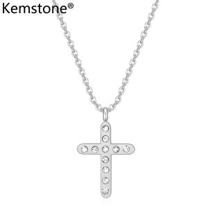 Kemstone 304L Stainless Steel 13MM Zircon Cross Pendant Necklace Gold Plated Womens Cross Pendant Necklaces Jewelry