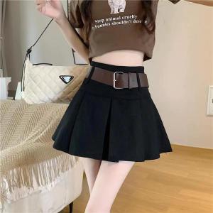 Y2K High Waist Casual A-line Pleated Mini Skirt for Women with Belt