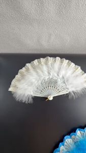 Feather Fan Folding Fan for Lolita Costume Accessories Dance Wedding Party Decor