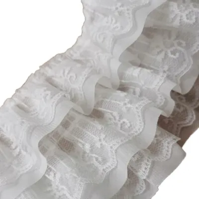 SDFG Sang trọng Vải voan lưới xếp li Tinh tế Mềm Ruy băng trang trí vải ren tuyn Miếng đính 3D ba lớp Ruy băng cổ thêu Nhà