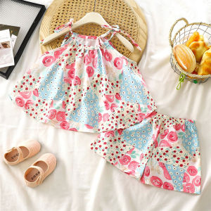 AILEBE Kids Sets Terno Spaghetti Sleeveless Top Shorts Set Fashion Cute Formal Casual Summer Wear All-Season Outfit Perfect For Birthday Party Wedding Christening OOTD Pambahay For Baby Girls 1-10 Years