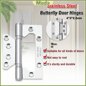 Moda 2Pcs Stainless Steel Butterfly Door Hinges 4 Inches Silver