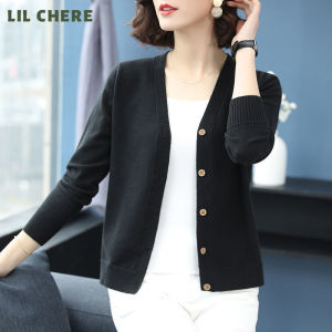 LIL CHERE Panelled Knitted Cardigans Sweaters for Women New Style Slim Long Sleeve V-Neck Knitted Cardigan Coat