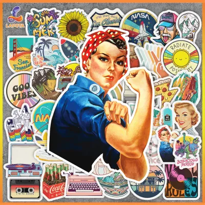 Set 50 cái Sticker Vintage dán mũ bảo hiểm hình dán Vintage chống nước decal Vintage cổ điển trang trí sổ laptop