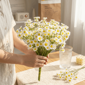 CHUN053634 60heads Artificial Daisy Flowers Artificial Small White Daisy Flowers Realistic Fade-Resistant Daisy Fake Flower Bouquet DIY Vase
