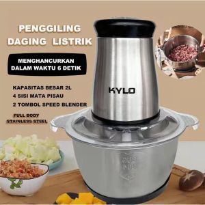 KYLO Blender Daging Stainless Steel 2L Kapasitas Besar 250W dengan 4 Mata Pisau Tajam
