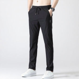 TIMIQLO M-4XL Mens Elastic Waist Sports Pants Korean Fashion Trend Drawstring Pants Ice Silk Casual Sports Pants