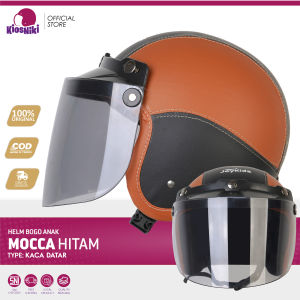 Helm Anak Bogo Retro Polos SNI 2 3 4 5 6 12 Tahun Lucu Unik Berkendara Aman Warna Mocca Hitam Kaca Datar