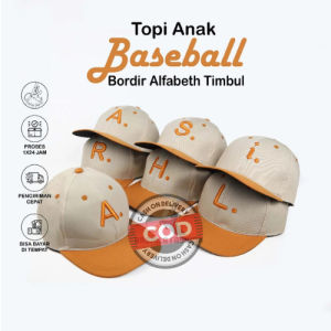 Terbaru 2024 Topi Anak Bordir Inisial A-Z Full Hitam Huruf Alfabeth Usia 3-10 Tahun