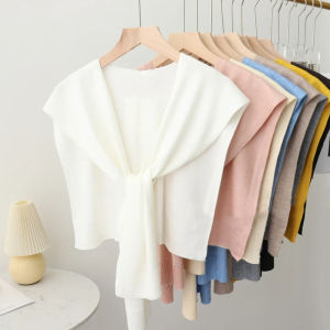 Minwen Korean Knitted Shawl Summer Air Conditioning Collar Neck Guard Knit Thin Knotted Cape Shoulder Scarf For Women
