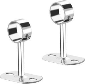 2pcs Hang Through Ceiling Curtain Clothes Hanger Coat Racks Wall Mounted Brackets Shower Rod Socket Ceiling Installation Wall Mount Bracket Support Tube Stainless Steel