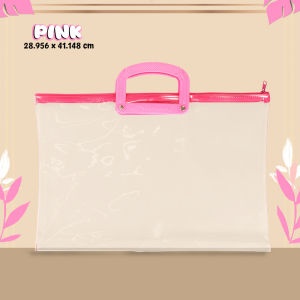 FCI Transparent Zipper Bag with Handle 28mm x 41mm Waterproof Document Organizer File Folder Storage Bag for School Office Student Use