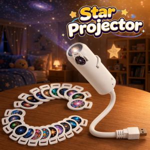 Usb Star Projector Night Light Portable Galaxy Moon Lamp USB Plug Play Night Lamp 17 Films