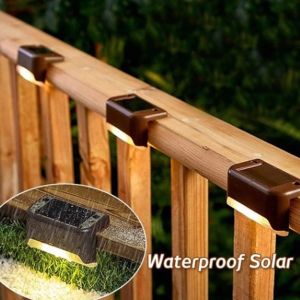 [1PCS] Lampu LED Tenaga Surya Solar Cell Tangga Taman Pagar Tembok Outdoor Sensor Cahaya Otomatis Nyala Warm White Waterproof
