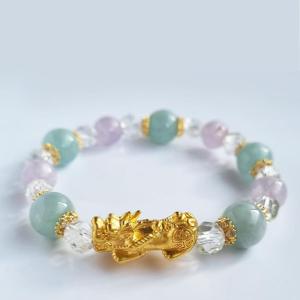 D31 Aquamarine Lavender amethyst Clear quartz and 18k Gold Pixiu