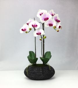 OrientalFineArt กระถางดอกไม้ประดิษฐ์ ดอกกล้วยไม้พร้อมกระถางดินเผา ดอกไม้ตกแต่งเพื่อความสวยงาม