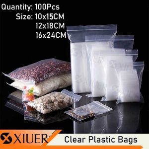 100Pcs Thicken Plastic Bags Resealable Packing Bag Transparent Storage Sealing Bag Multipurpose Dustproof Self Seal PE Bag for Food Jewelry Small Items Zip Package Bags