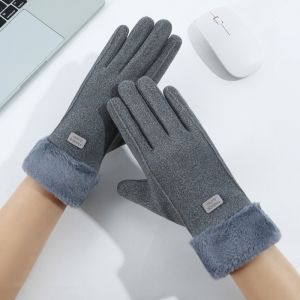 UNMEGONI Thick Plush Touchscreen Gloves Windproof Fleece-Lined Thermal Cycling Gloves Cute Touchscreen Plush Lined Mittens For Women