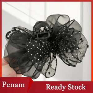 [PAM] Summer Sweet Mesh Tulle Big Bow Hair Claw Clips For Women Solid Colours Elegant Bowknot Ponytail Clip New Headdress Accessories