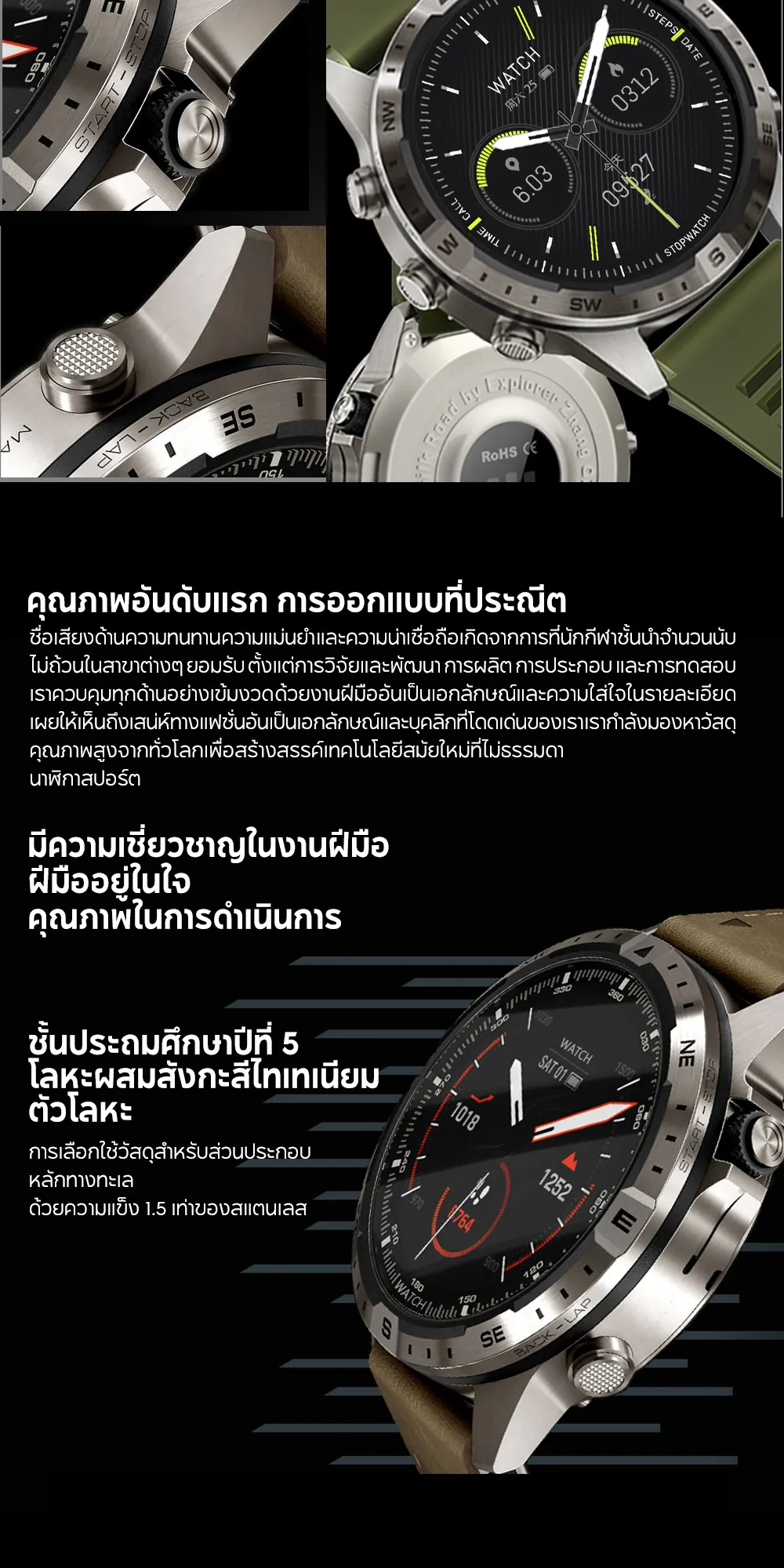 Aolon GT5 Pro 1.6 นิ้ว นาฬิกา สมาร์ทวอทช์ เข็มทิศ smartwatch จอใหญ่ 100+ โหมดกีฬา โทรผ่านบลูทูธ IP67 กันน้ํา นาฬิกาวิ่ง