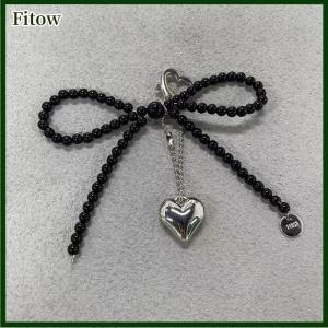 Fitow Temperament Sweet Bowknot Heart Pendant Keychain Fashion Beaded Phone Charm Bow Phone Lanyard Bag Decoration Accessories Gifts