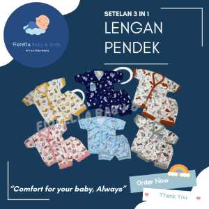 Baju Bayi Katun Newborn Setelan Lengan Pendek Doubleknit FIYELI 3 in 1  isi 3 Set
