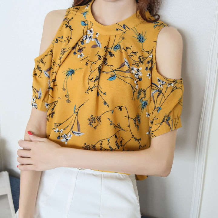 Summer Style Floral Shirt Women Casual Open Shoulder Blouses Chiffon Print Blouse Women Ete Off Shoulder Tops Plus Size Lazada PH