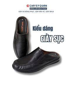 Giày Sục Nam Chất Liệu Da Cao Cấp Thiết Kế Vân Đen Sang Trọng Đế Cao Su Chống Trượt Tốt