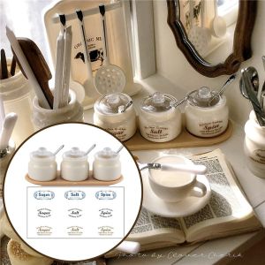 MACRAMEX 3PCS with Spoon Miniature Dollhouse Kitchen 1/6 Scale with Sticker Food and Condiment Jars Miniature Model Mini Kitchen Decor Children Girl Gift
