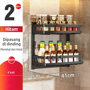 Rak Dapur Bumbu Stainless Hitam 2 dan 3 Susun Anti Karat Rak Serbaguna Hitam
