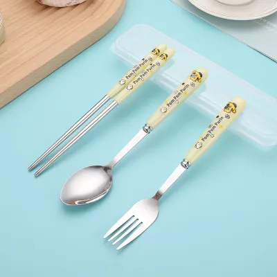 Sanrio Stainless Steel Tableware ins Style High-Value Tableware Set Cartoon Portable Tableware Three-Piece Set SH071