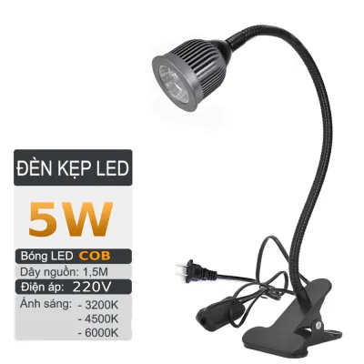Đèn đọc sách đầu giường Led công suất 5W Kẹp bàn đa năng Ánh sáng chiếu rọi điểm Thân đèn Kim loại