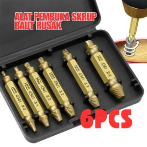 6pcs Tap Balik Screw Extractor Alat Skrup Pembuka Baut Rusak Broken Remover