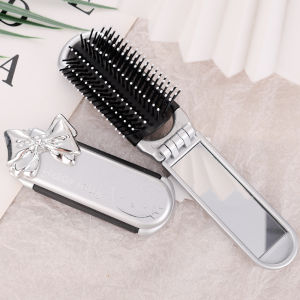 Bạc gấp tiện lợi Lược túi khí Dual-Mục Đích Tích Hợp Du Lịch Lược Xách Tay Gương trang điểm Dễ Thương Fluffy Kiểu Tóc đệm hơi Lược có gương