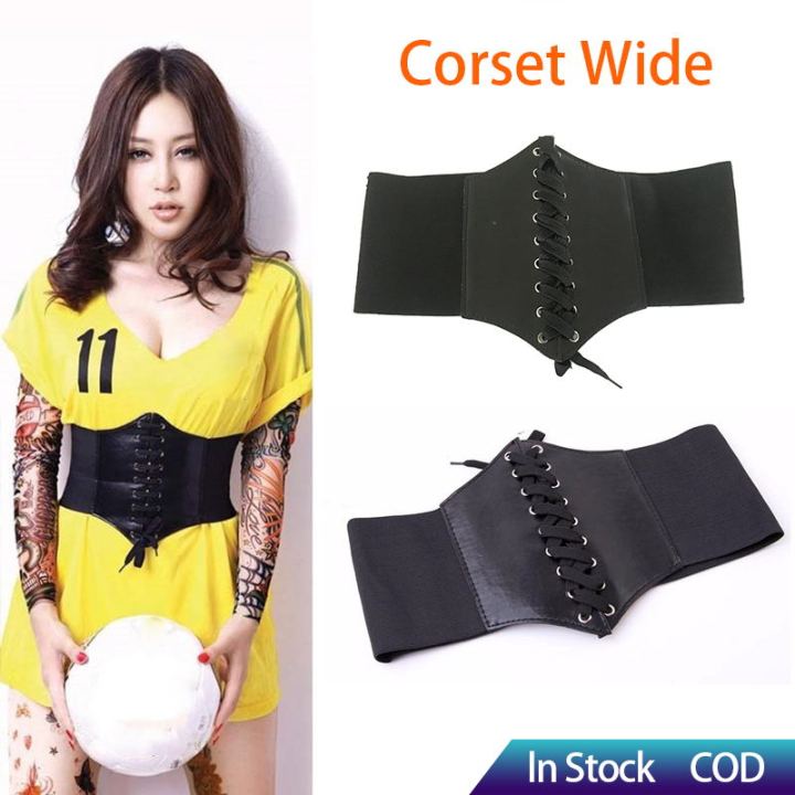 Buy Women Corset Waist Belt Elastic Lace-up Style Cinch Belt (Black at