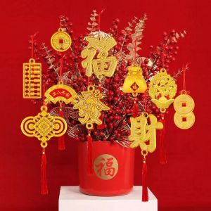 NEXUS 6pcs/10pcs Year of the Dragon Potted Plant Waterproof Gold-Plated Plastic Spring Festival Hanging Pendant New Year Decoration Sunscreen Plant Pendant Spring Festival