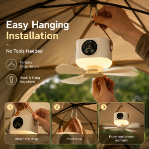 Portable Rechargeable Ceiling Fan USB Hanging Fan Wireless Quiet Cooling for Dorm Bedroom Camping Tent Outdoor Travel
