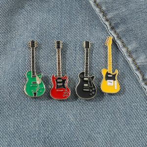 JON09 Cartoon Guitar Brooch Rock Band Funny Guitar Enamel Pins Musical Instrument Metal Guitar Lapel Badge Denim Shirt