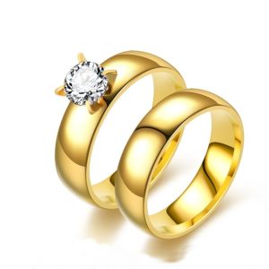 Nhẫn trơn nam nữ đính đá chất liệu titan bề mặt 6mm bền bỉ và sáng màu