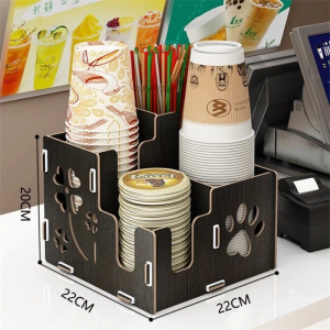 DIY 4/8/9 Grid Wooden Disposable Cup Straw Tissue Lid Holder Coffee Milk Tea Cup Storage Organizer/MS