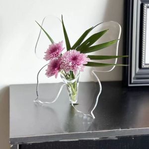 FDYRU โปร่งใสโปร่งใส แจกันอะคริลิผีเสื้อ อะคริลิค ใสสะอาด เครื่องประดับเดสก์ท็อป สร้างสรรค์และสร้างสรรค์ สไตล์อิน แจกันดอกไม้ไฮโดรโพนิก ของตกแต่งบ้าน