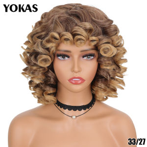 Tóc giả xoăn Afro ngắn Tổng hợp màu hồng vàng đen trắng cho phụ nữ dệt lỏng lẻo bồng bềnh gợn sóng Tóc vàng ngắn tự nhiên YOKAS2026