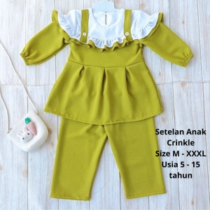 Setelan Muslimah Anak Crinkle Flanel Warna Solid Usia 5-15 Tahun