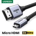 Cáp Micro HDMI to HDMI Ugreen 15516 15517 HD164 (HDMI 2.1 8K@60Hz,Dynamic HDR,eARC 48Gbps). 