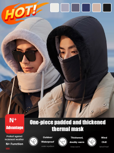 Thicken Fleece Face Mask/Winter Thermal Hooded Windproof Cold-Proof Hat For Outdoor Riding/Skiing/Adults Women/Commuters