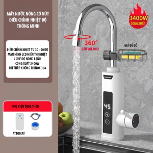Máy nước nóng Có nút chỉnh nhiệt độ Thân vỏ Inox 304 bền đẹp Bảo Hành 12 tháng