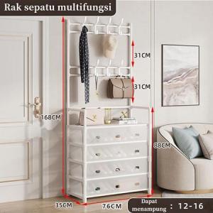 LeeGo Rak Sepatu dan Topi Multifungsi Susun 5 Tingkat 3 in 1 Tahan Debu Kapasitas Besar Pengatur Rumah Kamar Tidur yang