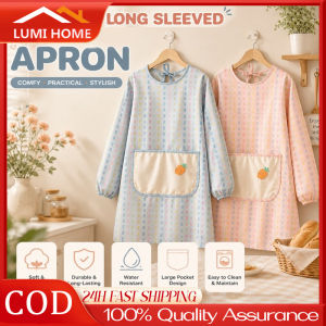 Cotton Long Sleeve Apron Breathable & Stain-Resistant Cooking Apron for Women Men Kitchen Workwear