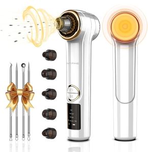 Blackhead Remover Vacuum 2 in 1 Pore Vacuum Blackhead Vacuum Extractor Whitehead Remover Vacuum with Heating Mode Facial Pore Cleaner Electric with 5 Heads & 3 Suction Level